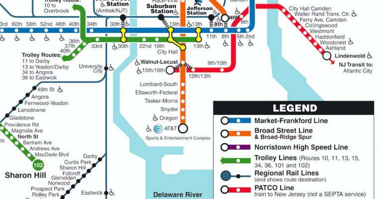 Philadelphia’s Transit Map, Managed by SEPTA, Includes PATCO Speedline to NJ