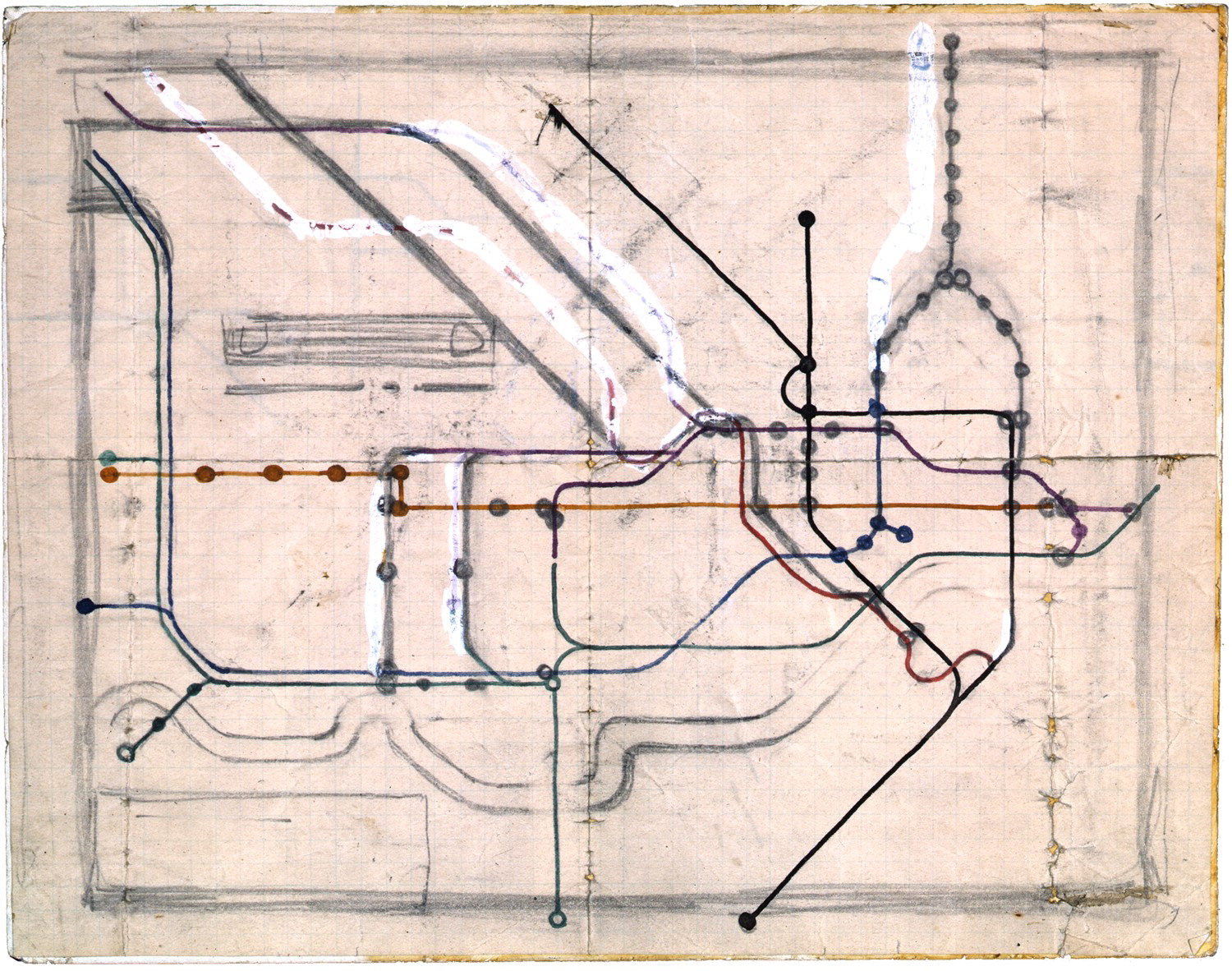 1931 sketch for a diagrammatic transit map of the London Underground by Harry Beck