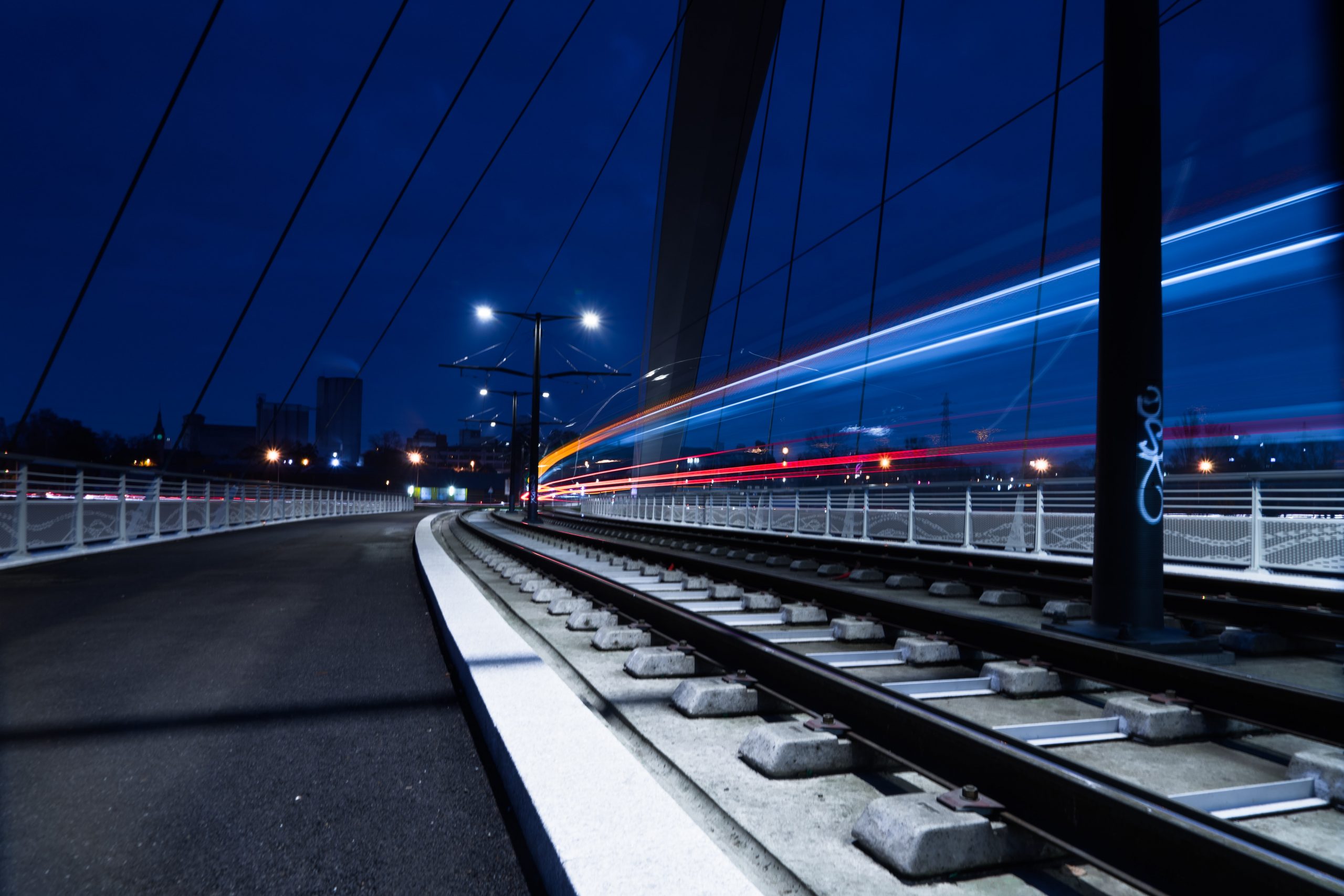 A tram crosses the Pont de la Citadelle in Strasbourg, France. Photo by Jimmy Pantzy.